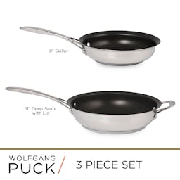 Wolfgang Puck 3-Piece Stainless Steel Skillet Set: additional image