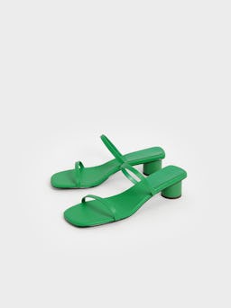 Double Strap Cylindrical Heel Mules - Green: additional image
