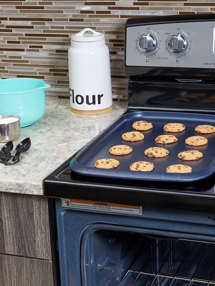 Michael Graves Design Textured Non-Stick 12” x 18” Carbon Steel Cookie Sheet, Indigo: image 1