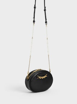 HeirloomChain-Embellished Oval Crossbody Bag - Black: additional image
