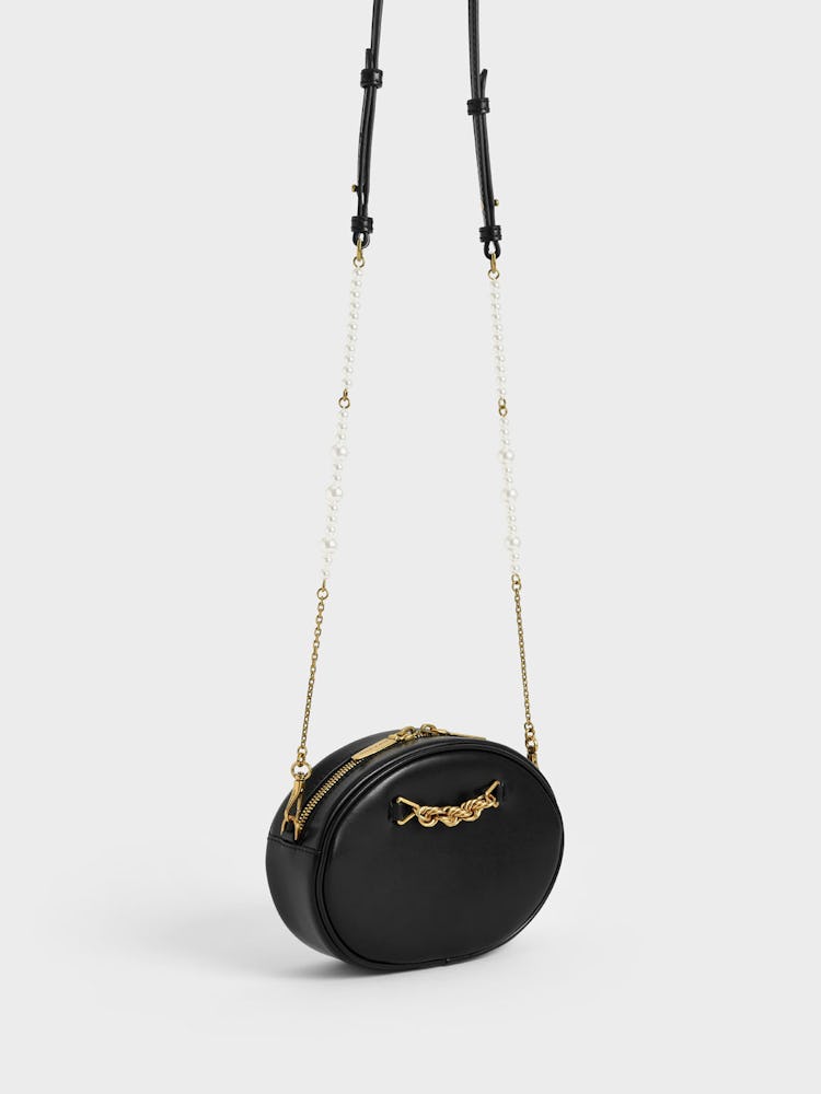 HeirloomChain-Embellished Oval Crossbody Bag - Black: additional image