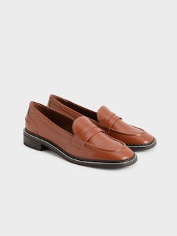 Scallop-Trim Penny Loafers - Cognac: additional image