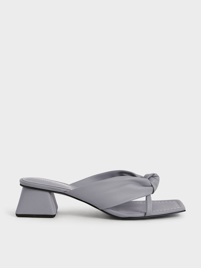 Square Toe Knotted Mules - Grey: image 1