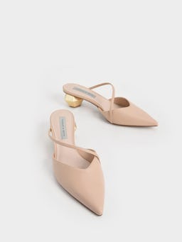 Asymmetric Strap Chrome Heel Mules - Light Pink: additional image