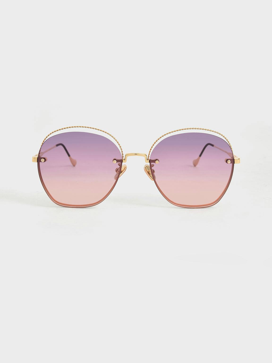 Multi-Tinted Cut-Out Butterfly Sunglasses - Gold: image 1