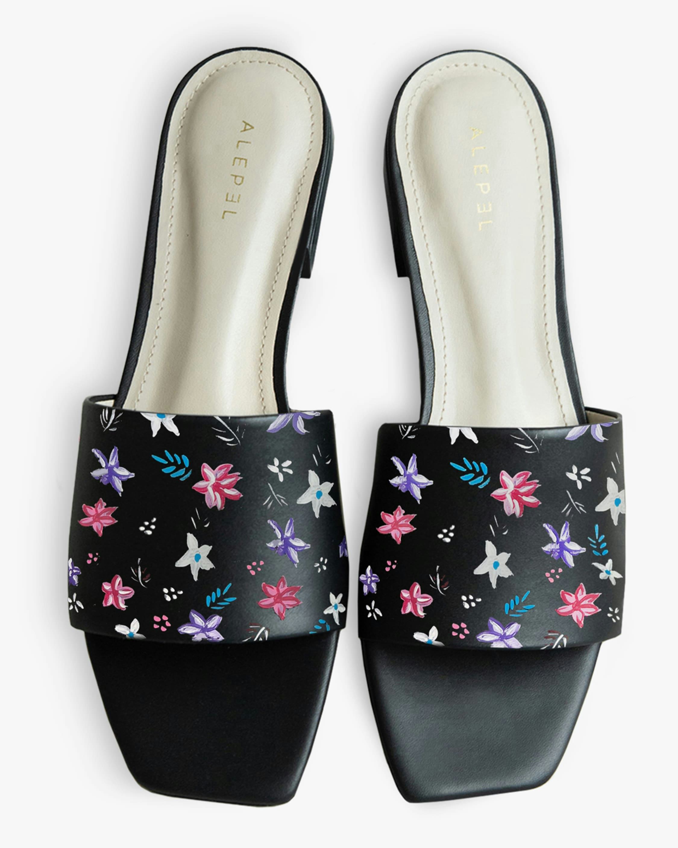 Black Floral Impressionism Square-Toe Slide: image 1
