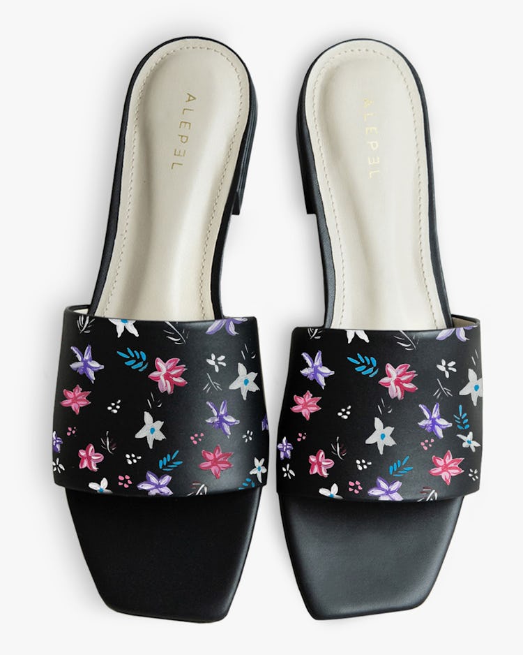 Black Floral Impressionism Square-Toe Slide: image 1