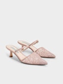 Lace & Mesh Embellished-Buckle Mules - Pink: image 1