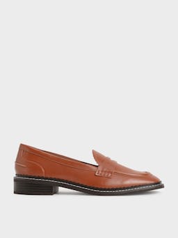 Scallop-Trim Penny Loafers - Cognac: image 1