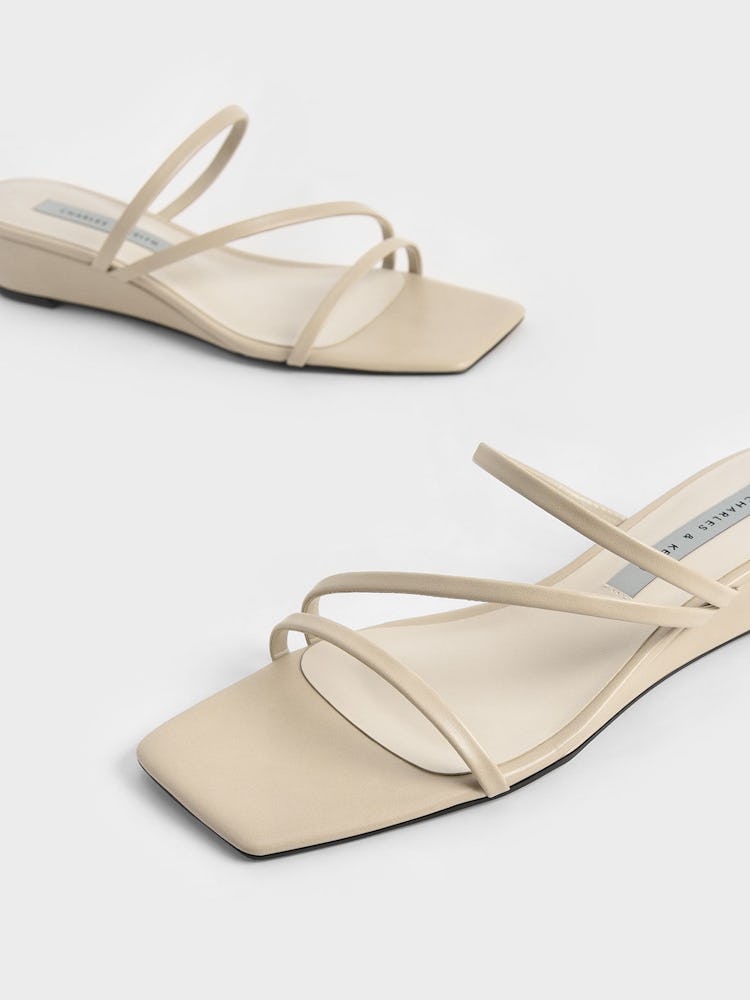 Strappy Wedge Mules - Beige: additional image