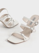 Triple Strap Sculptural Heel Mules - Cream: additional image