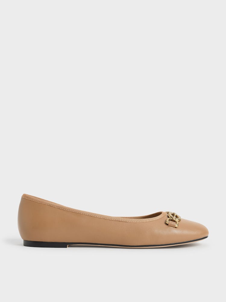 Chain Link Ballerina Flats - Camel: image 1