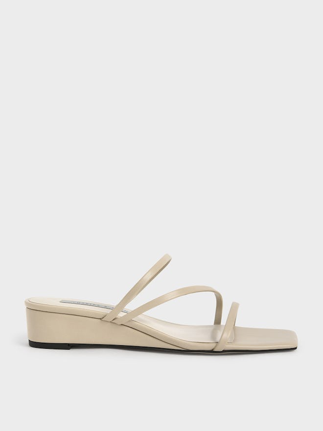 Strappy Wedge Mules - Beige: image 1