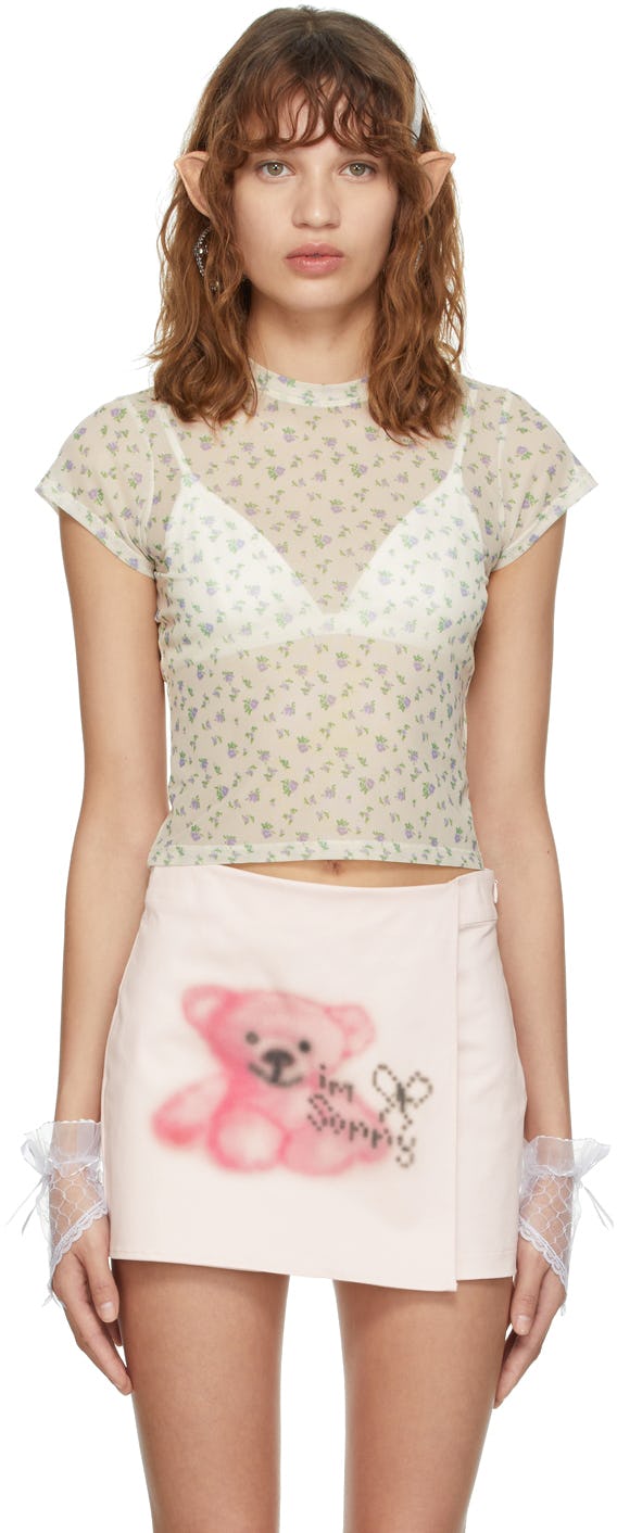 SSENSE Exclusive Yellow Seashell Mesh T-Shirt: image 1