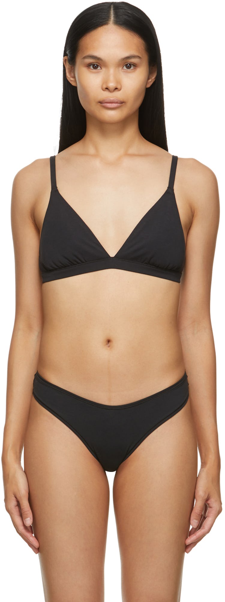 Black Cotton Triangle Bralette: image 1