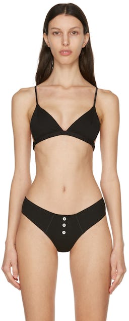 Black Cotton Luxe Triangle Bralette: additional image