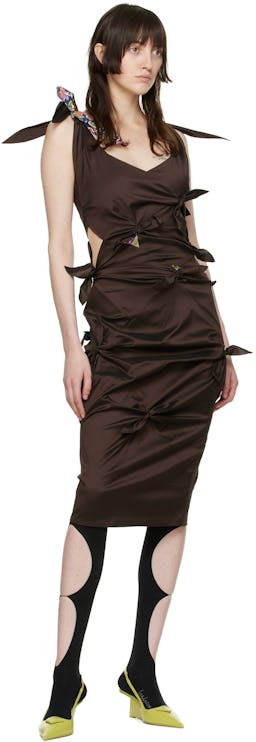 Brown Polyester Midi Dress: additional image