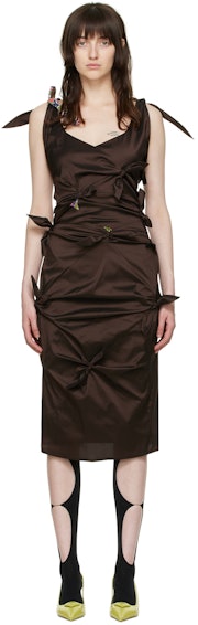 Brown Polyester Midi Dress: image 1