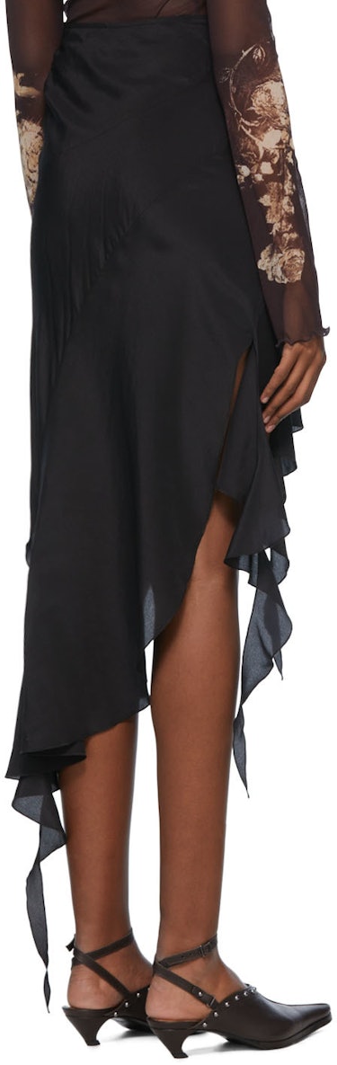 Black Silk Midi Skirt: additional image
