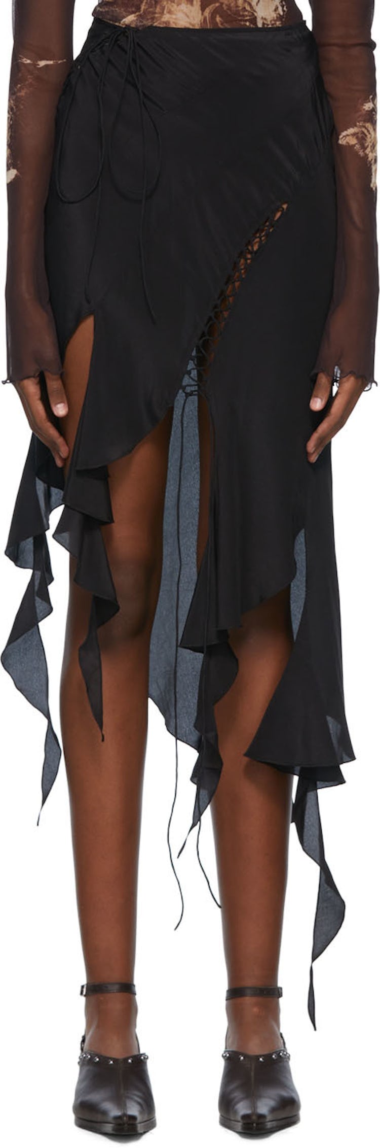 Black Silk Midi Skirt: image 1