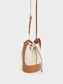 Crochet Drawstring Bucket Bag - Cognac: additional image