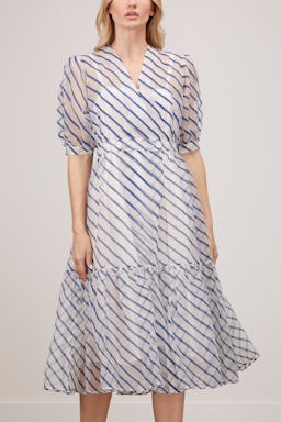 Overlap Sheer Dress in Ivory and Cobalt Blue: additional image