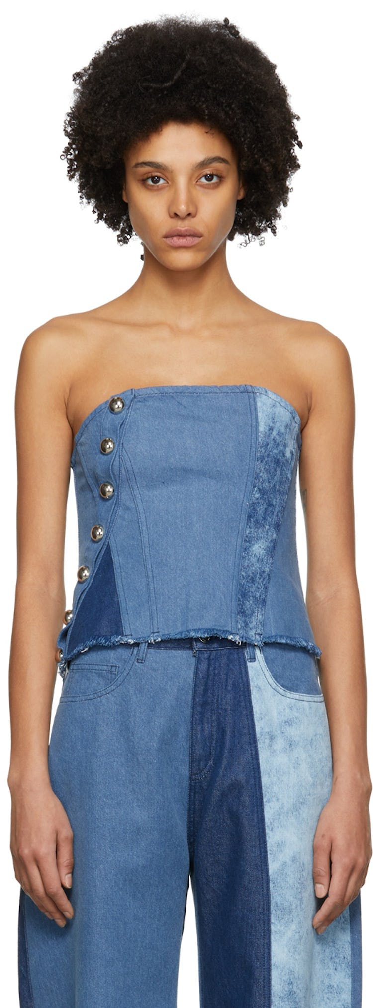 Blue Patchwork Denim Corset: image 1