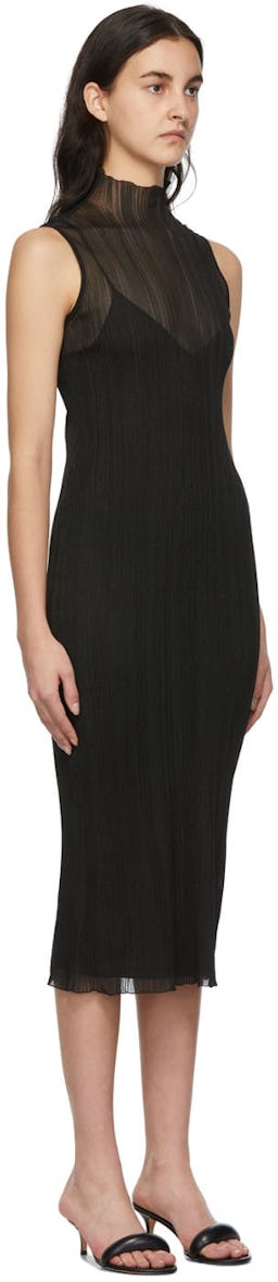 Black Sheer Varegaited Rib Mini Dress: additional image