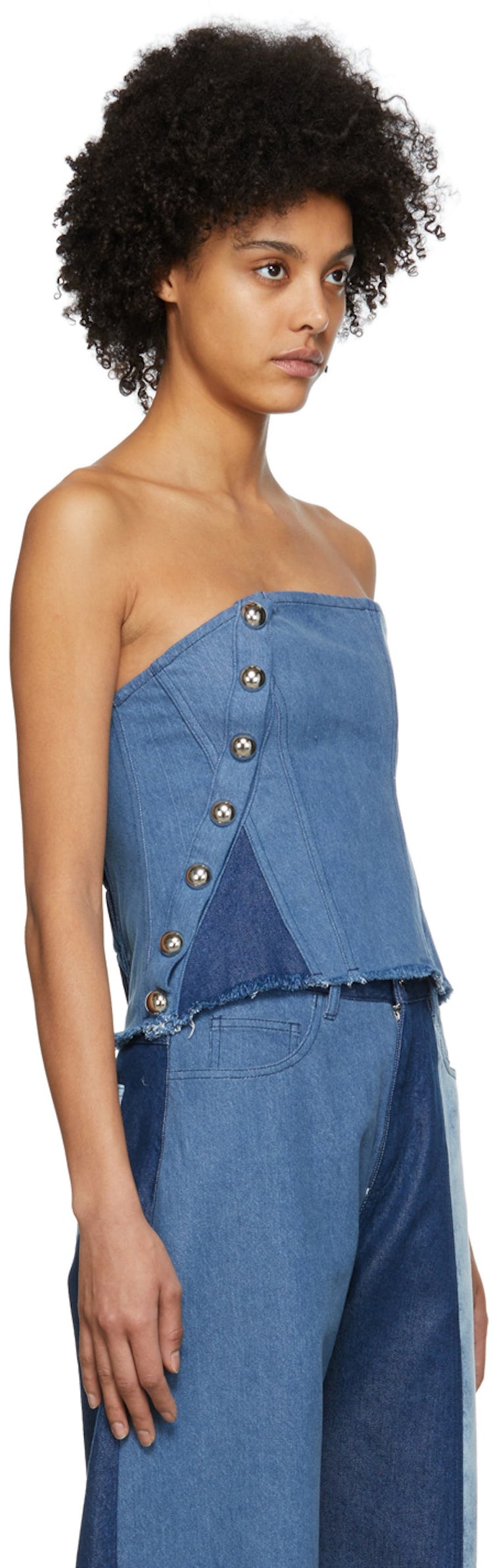 Blue Patchwork Denim Corset: additional image