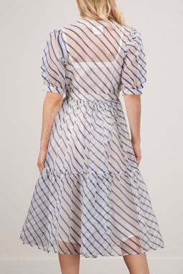 Overlap Sheer Dress in Ivory and Cobalt Blue: additional image