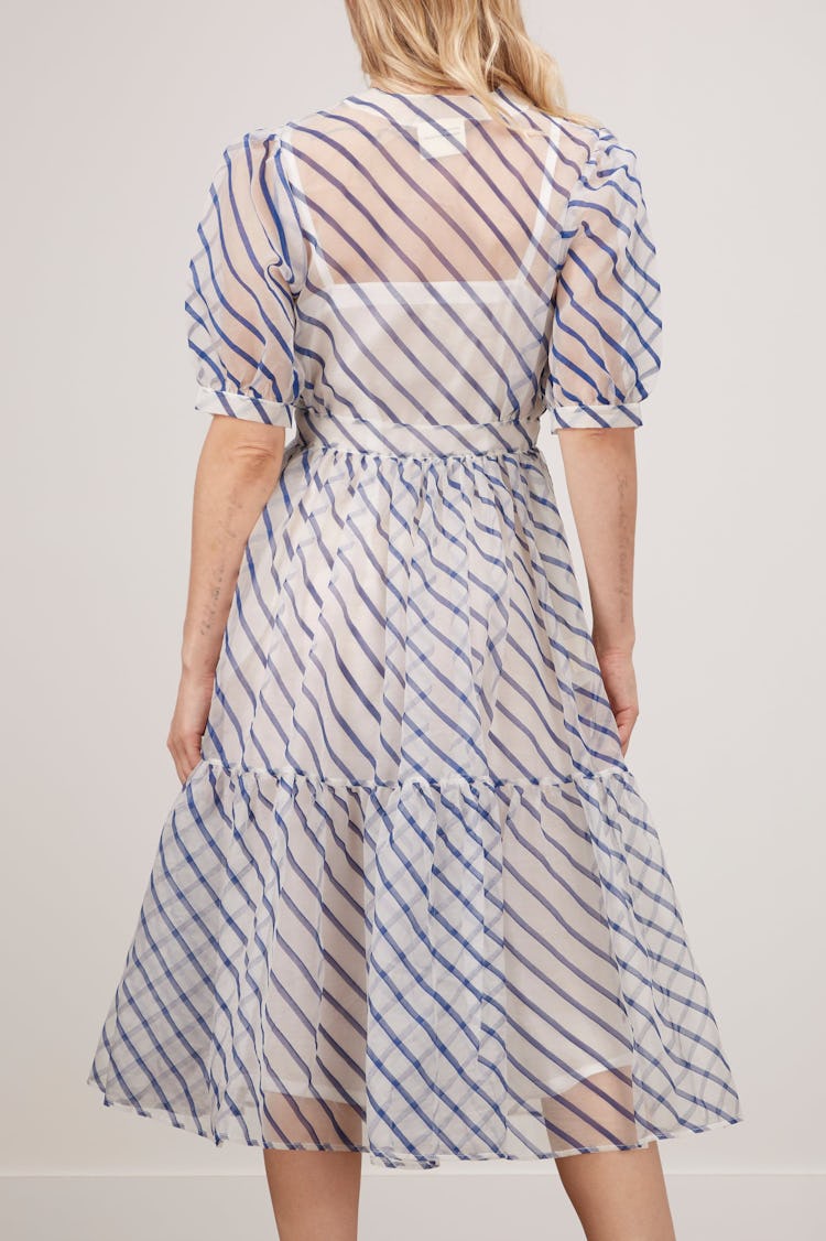 Overlap Sheer Dress in Ivory and Cobalt Blue: additional image