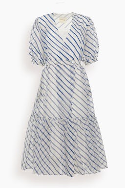 Overlap Sheer Dress in Ivory and Cobalt Blue: image 1