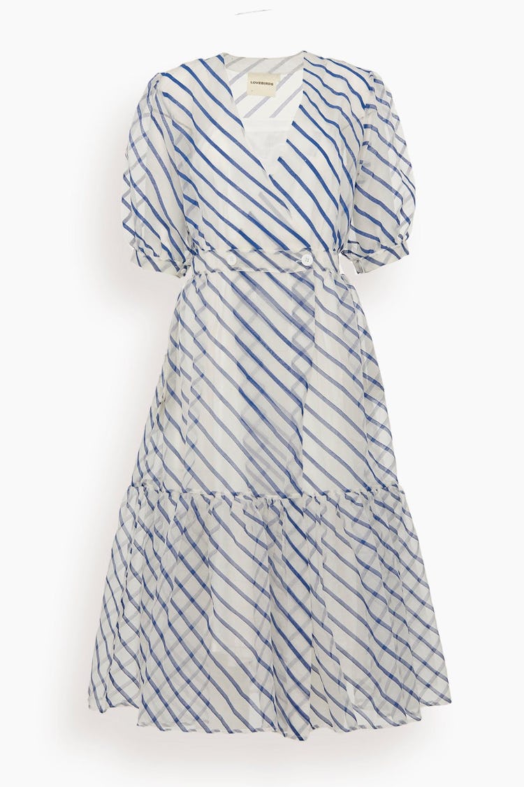Overlap Sheer Dress in Ivory and Cobalt Blue: image 1