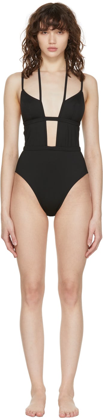 Black Strappy Keyhole One-Piece Swimsuit: image 1