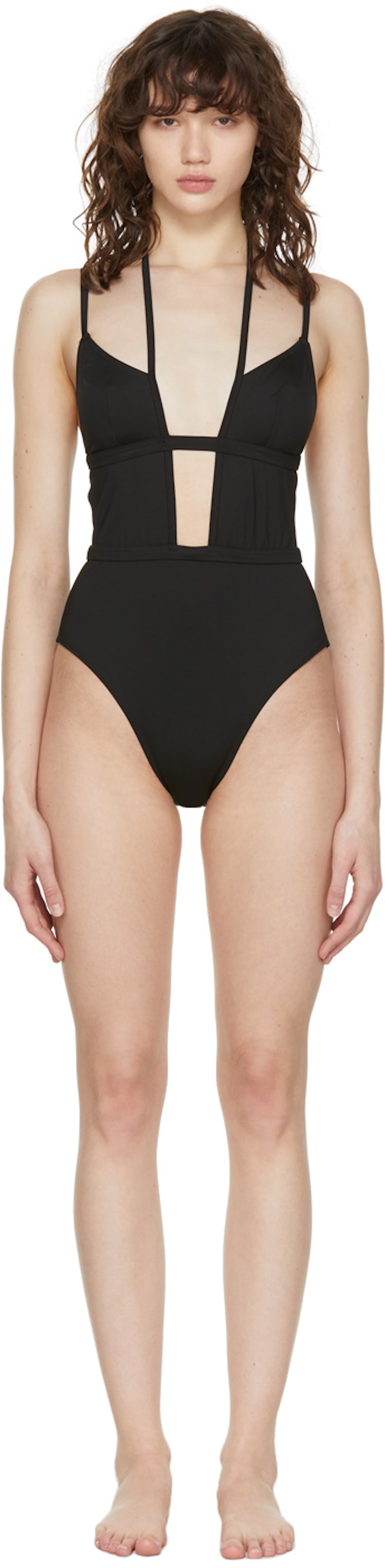 Black Strappy Keyhole One-Piece Swimsuit: image 1