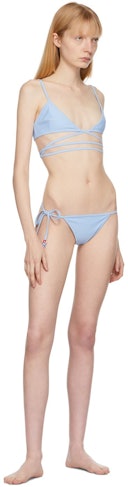 SSENSE Exclusive Blue Beaded Wrap Bikini Top: additional image