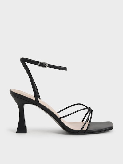 Ankle Strap Sculptural Heel Sandals - Black: image 1