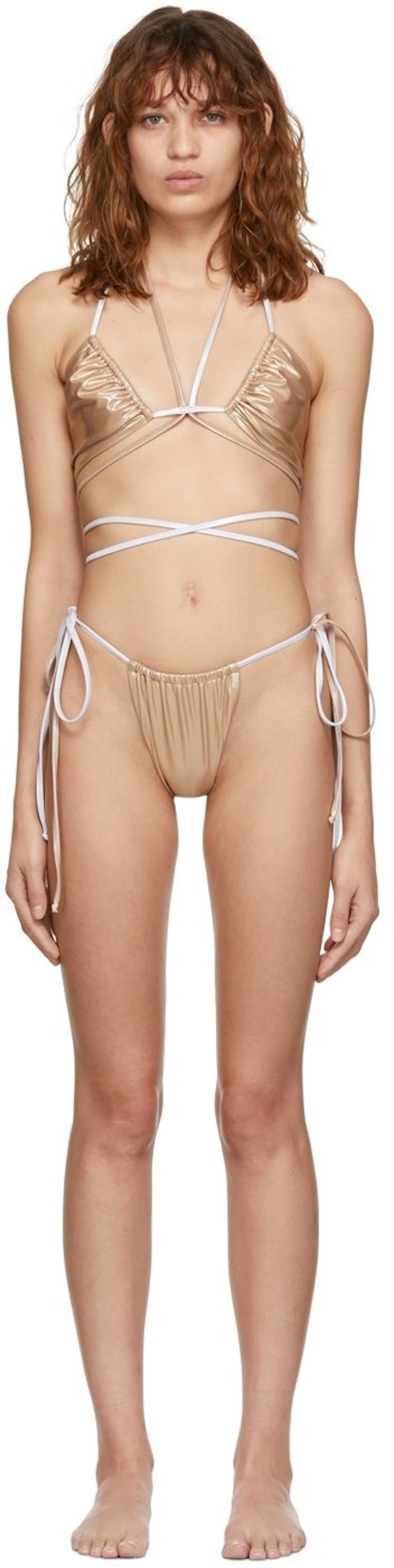 SSENSE Exclusive Beige Wet Strappy Bikini: image 1