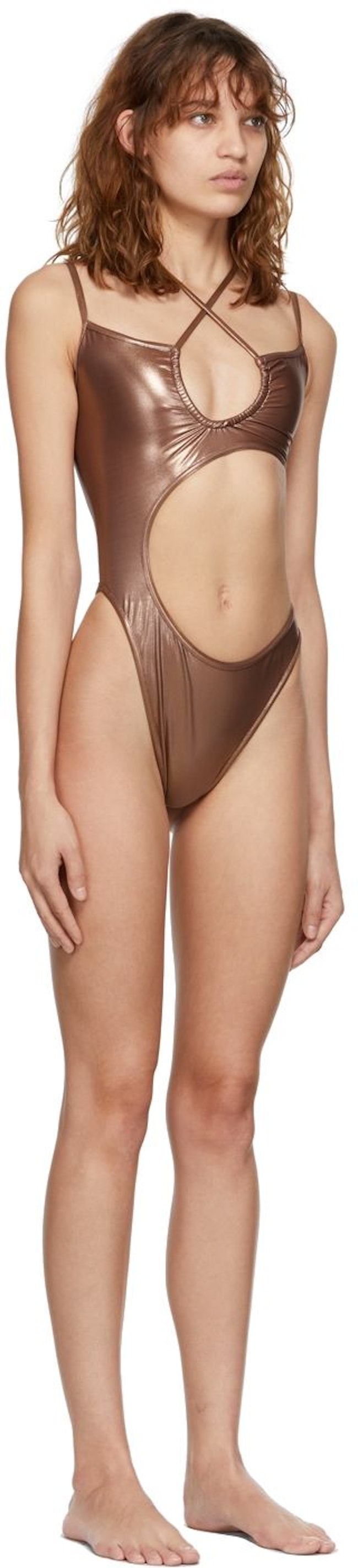 SSENSE Exclusive Brown Asymmetric Swimsuit: additional image
