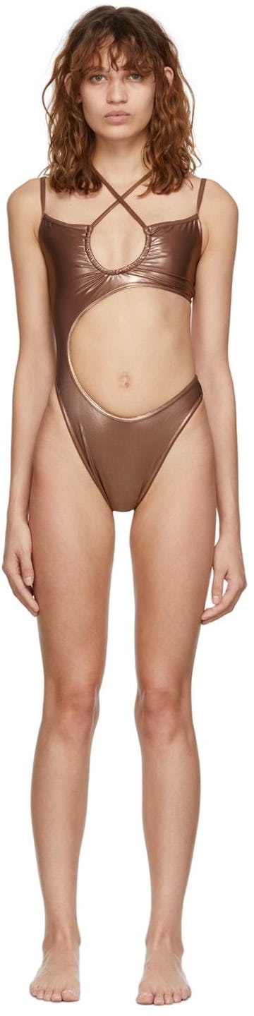 SSENSE Exclusive Brown Asymmetric Swimsuit: image 1