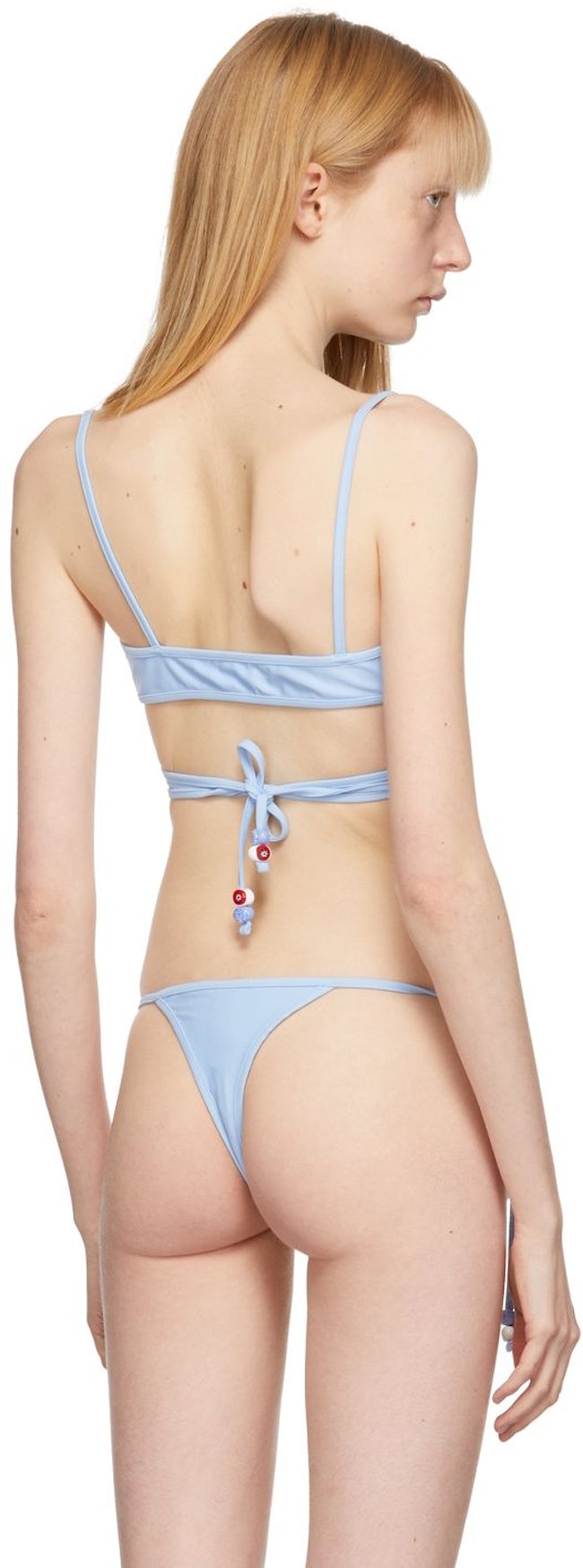 SSENSE Exclusive Blue Beaded Wrap Bikini Top: additional image
