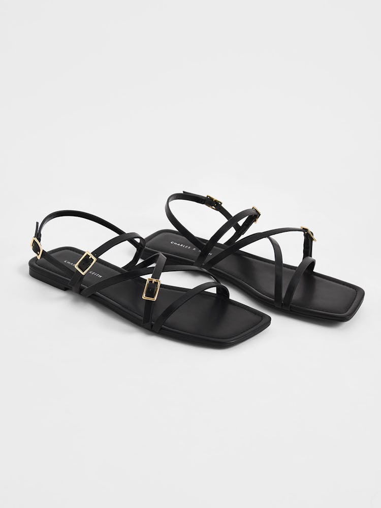 Strappy Mini Buckle Flat Sandals - Black: additional image