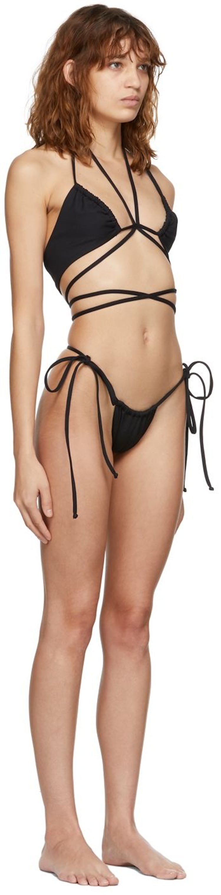 SSENSE Exclusive Black Ribbed Strappy Bikini: additional image