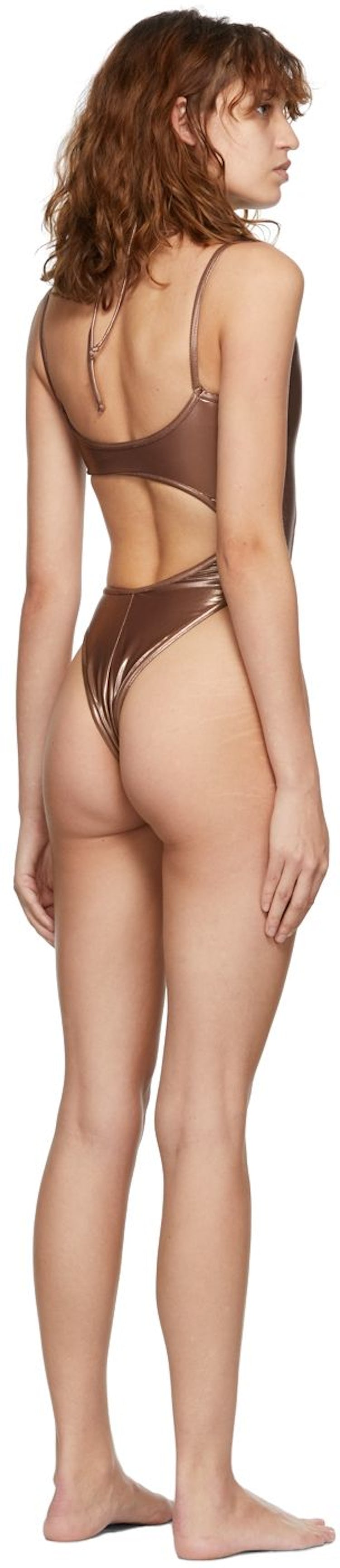 SSENSE Exclusive Brown Asymmetric Swimsuit: additional image