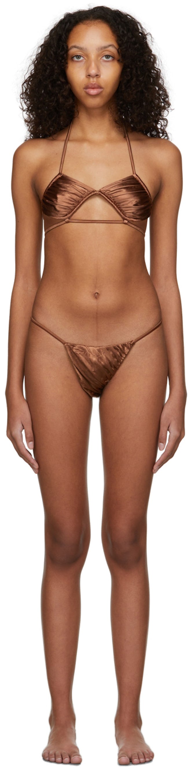 SSENSE Exclusive Brown Sculpture/Flash Bikini Set: image 1