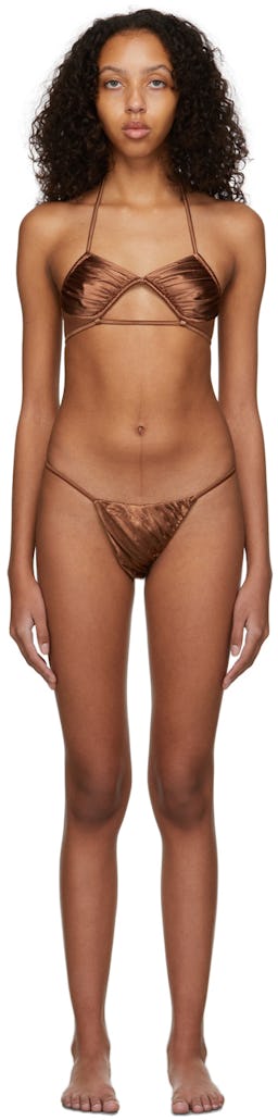 SSENSE Exclusive Brown Sculpture/Flash Bikini Set: image 1