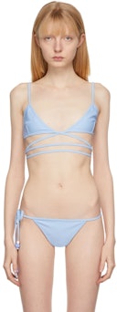 SSENSE Exclusive Blue Beaded Wrap Bikini Top: image 1