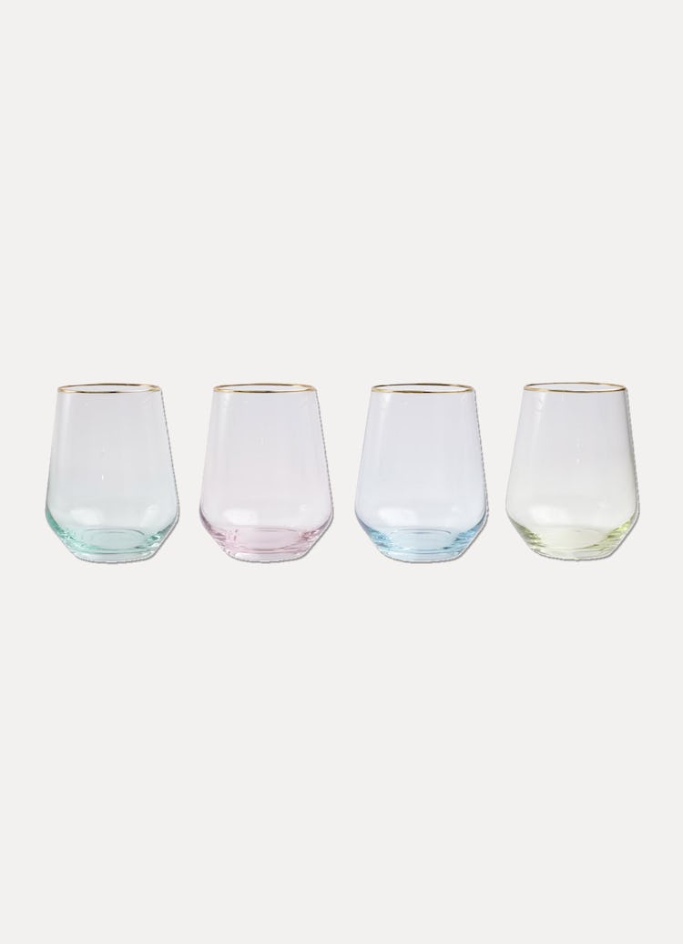 Rainbow Assorted Stemless Wine Glasses - Set of 4: image 1