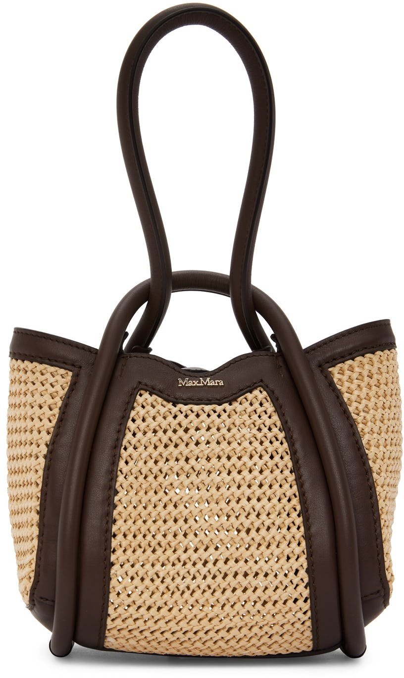 Beige Raffia Top Handle Bag: image 1