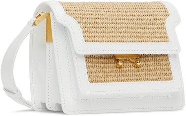 White & Beige Mini Raffia Trunk Shoulder Bag: additional image